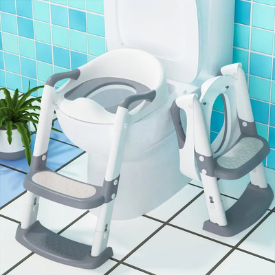 グレー + ホワイト 3 イン 1 プッティ トレーニング トイレットシート ステップ ストール 階段 1-6 歳