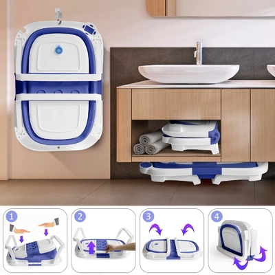 カスタマイズされた 2 倍折りたたむ赤ちゃんバスタブ クッション付きのプラスチック式折りたたむバスタブ