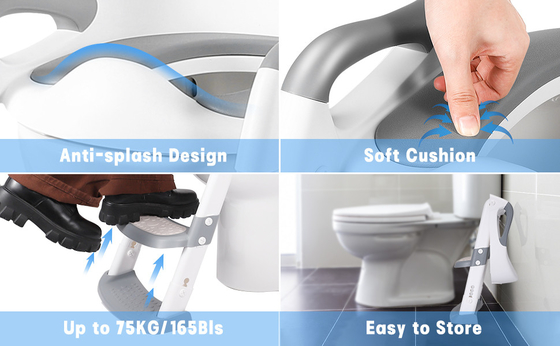グレー + ホワイト 3 イン 1 プッティ トレーニング トイレットシート ステップ ストール 階段 1-6 歳
